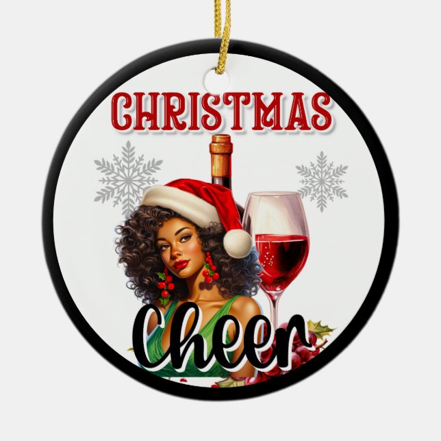 Retro Christmas Cheer Pinup Ceramic Ornament (Front)