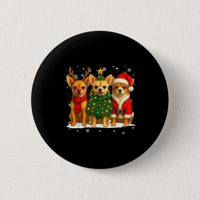 Retro Christmas Chihuahua Santa Reindeer Dog Lover Button (Front)