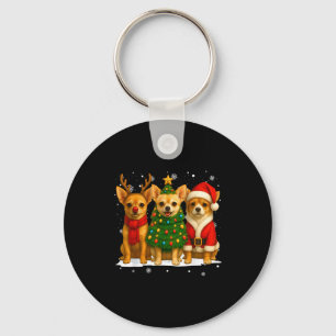 Retro Christmas Chihuahua Santa Reindeer Dog Lover Keychain