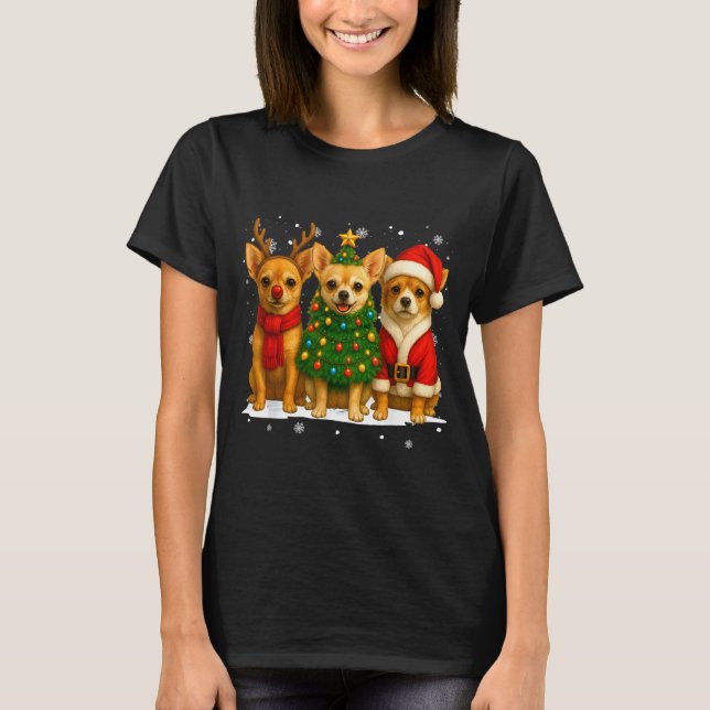 Retro Christmas Chihuahua Santa Reindeer Dog Lover T-Shirt (Front)