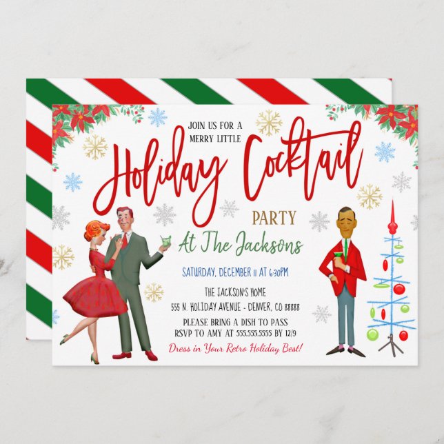 Retro Christmas Cocktail Party Invitation  (Front/Back)