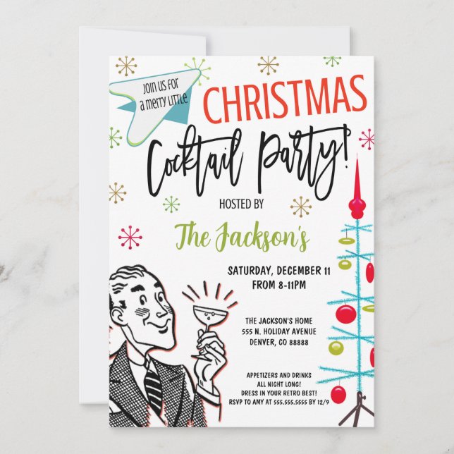 Retro Christmas Cocktail Party Invitation (Front)