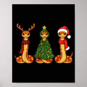 Retro Christmas Corn Snake Santa Reindeer Poster