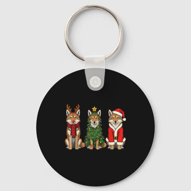 Retro Christmas Coyote Santa Reindeer  Keychain (Front)