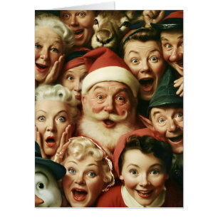 Retro Christmas Crowd with Santa Claus Card