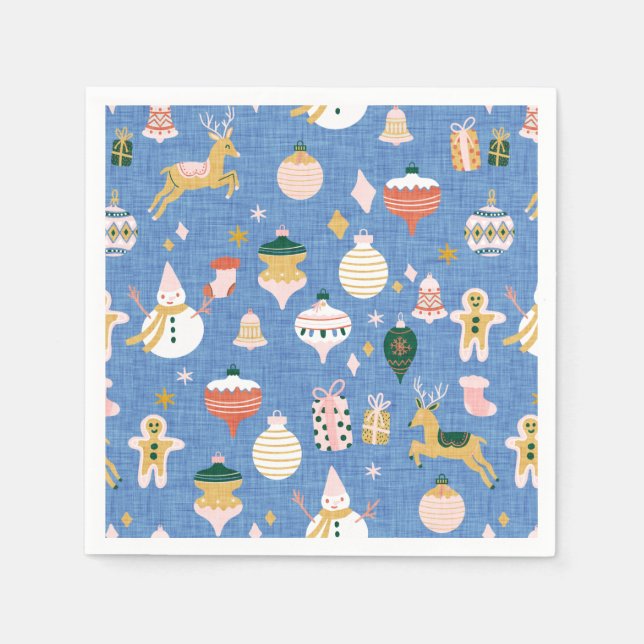 Retro Christmas cute ornaments blue Napkins (Front)