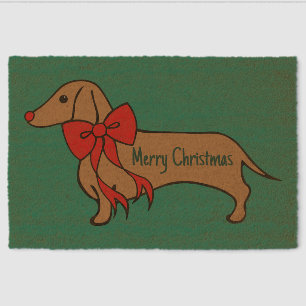 Retro Christmas Dachshund Doormat Fiber Doormat
