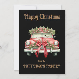 Retro Christmas decorated vintage car Holiday Card