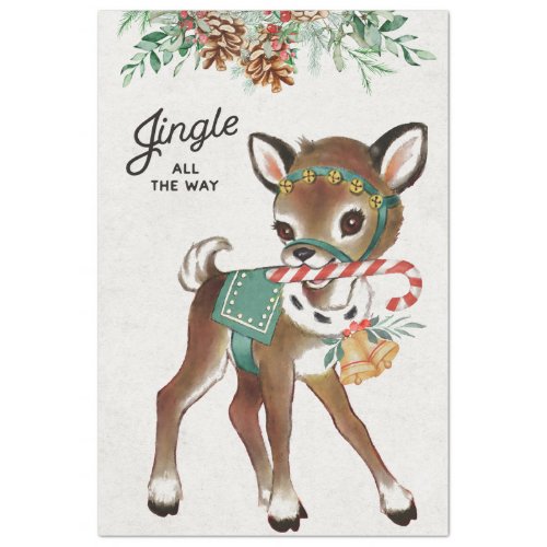 Retro Christmas Deer and Candy Cane Tissue Paper