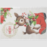 Retro Christmas Deer and Santa Boot Decoupage Tissue Paper<br><div class="desc">Sweet little deer with candy cane,  boot and Christmas flowers.</div>