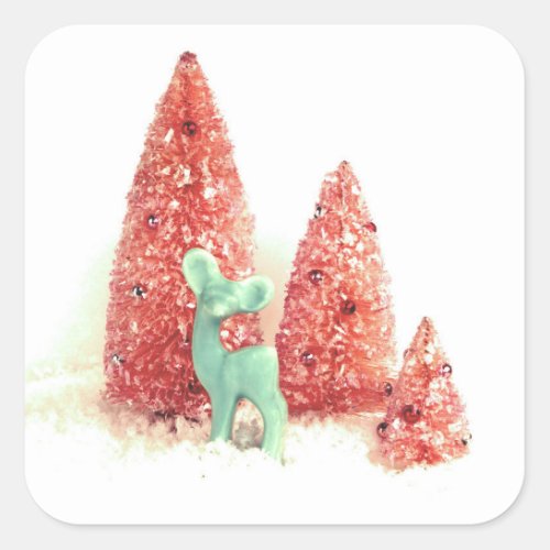 Retro Christmas Deer Square Sticker