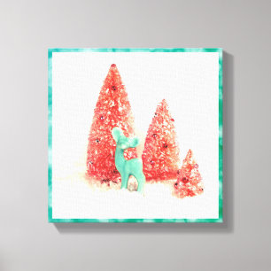 Retro Christmas Deer with Aqua Frame Canvas Print
