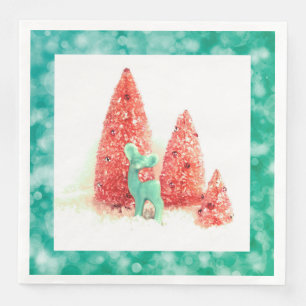 Retro Christmas Deer with Aqua Frame Paper Dinner Napkins
