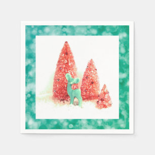 Retro Christmas Deer with Aqua Frame Paper Napkins