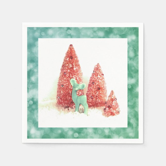 Retro Christmas Deer with Aqua Frame Paper Napkins (Front)