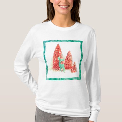 Retro Christmas Deer with Aqua Frame T_Shirt