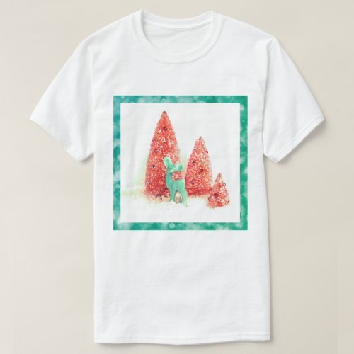 Retro Christmas Deer with Aqua Frame T_Shirt