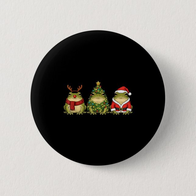 Retro Christmas Desert Rain Frog Santa Reindeer  Button (Front)