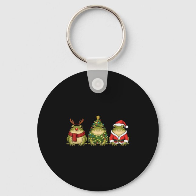 Retro Christmas Desert Rain Frog Santa Reindeer  Keychain (Front)