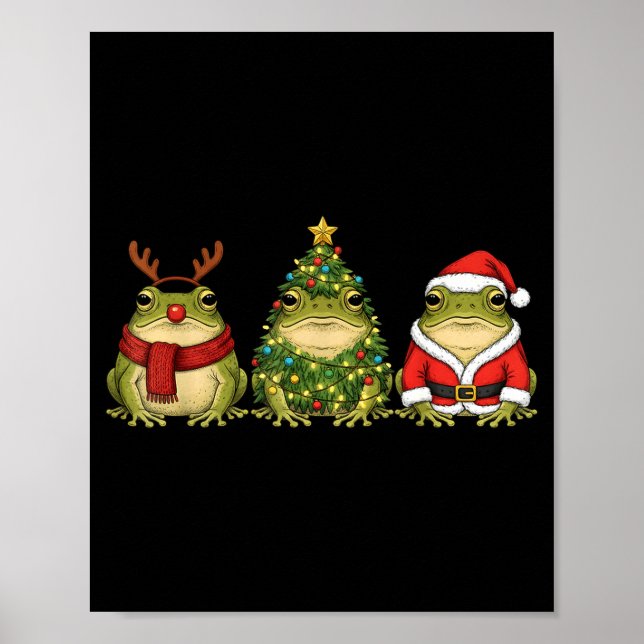 Retro Christmas Desert Rain Frog Santa Reindeer  Poster (Front)