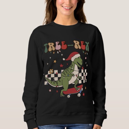 Retro Christmas Dinosaur Tree Rex Pajamas Trex Ska Sweatshirt
