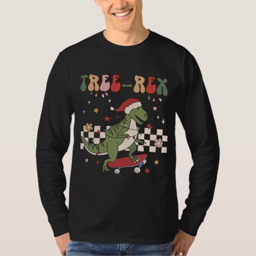 Retro Christmas Dinosaur Tree Rex Pajamas Trex Ska T_Shirt