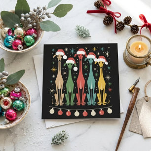 Retro Christmas Dogs Santa Hats Mid Century Holiday Card