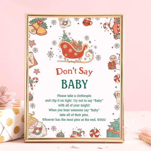 Retro Christmas Dont Say Baby Baby Shower Game  Poster