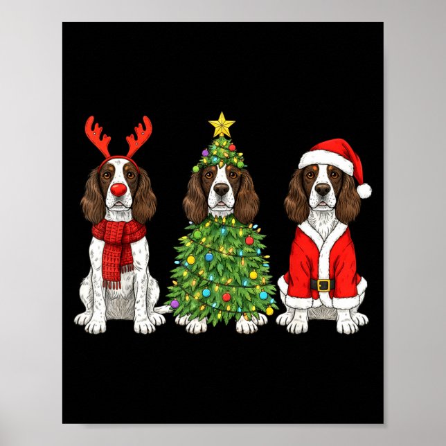 Retro Christmas English Springer Spaniel Santa Rei Poster (Front)