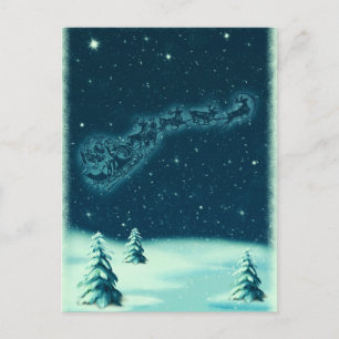 Retro Christmas Eve Santa Reindeer Sleigh Holiday Postcard