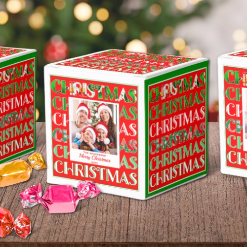 Retro Christmas Family Photo Festive Red Green Favor Boxes