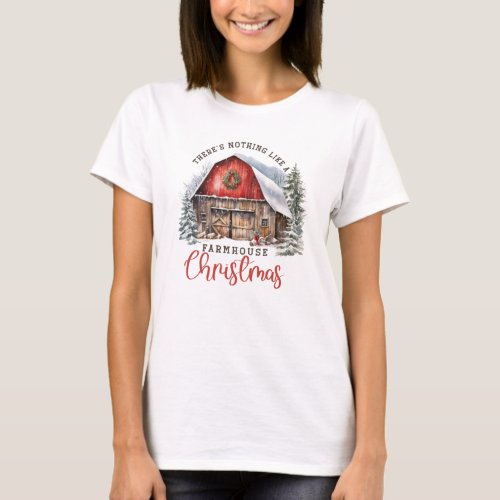 Retro Christmas farmhouse red barn cozy winter T_Shirt