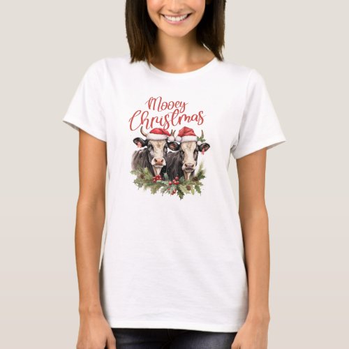 Retro Christmas farmhouse two cows cozy winter T_Shirt