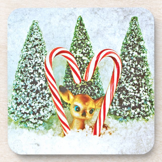 Retro Christmas Fawn Drink Coaster (Front)