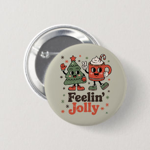 Retro Christmas Feeling Jolly Vintage Holiday Button