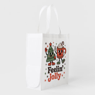 Retro Christmas Feeling Jolly Vintage Holiday Grocery Bag