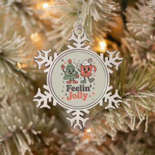 Retro Christmas Feeling Jolly Vintage Holiday Snowflake Pewter Christmas Ornament