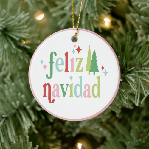 Retro Christmas  Feliz Navidad Ceramic Ornament