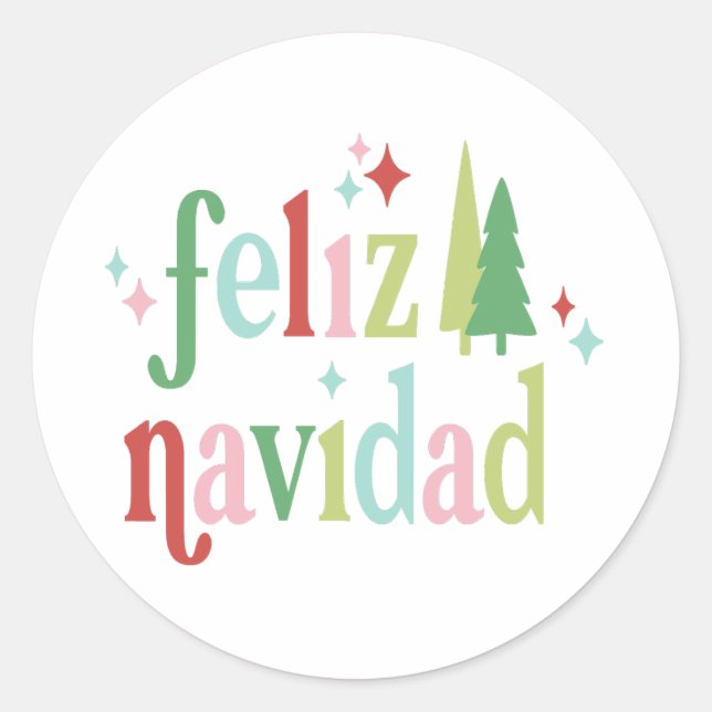 Retro Christmas | Feliz Navidad Classic Round Sticker (Front)