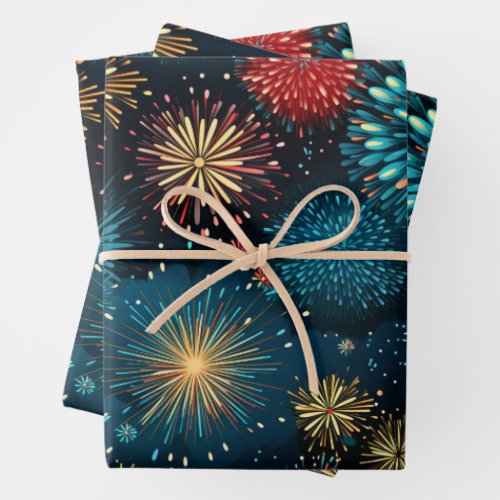 Retro Christmas Fireworks Wrapping Paper Sheets