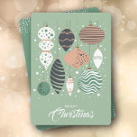 Retro Christmas Flat Holiday Card<br><div class="desc">Retro Christmas tree ornaments on a mint green background,  this card features your greeting on the front and your personalization and names on the back. Select Matte for heaviest paper and high definition for best print quality.</div>