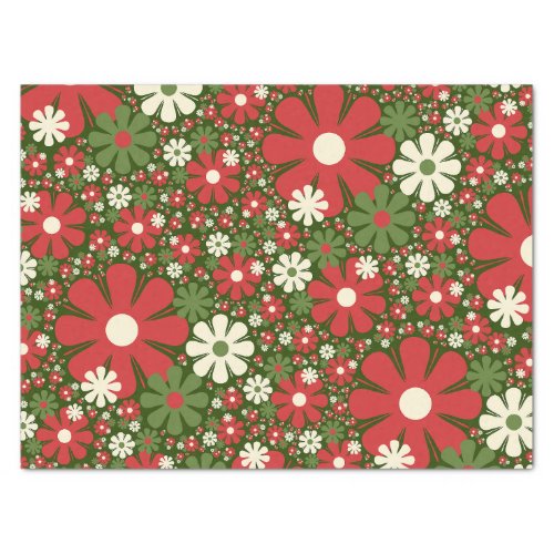 Retro Christmas Floral Fantasy Pattern Red Green Tissue Paper