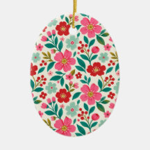 Retro Christmas Floral Oval Ornament