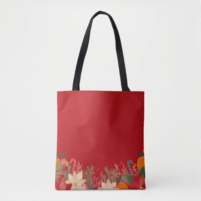 Retro Christmas floral pattern in red Tote Bag (Front)