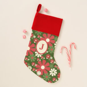 Retro Christmas Flowers 60s 70s Floral Initial Stocking