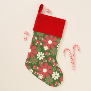 Retro Christmas Flowers 60s 70s Floral Pattern Stocking