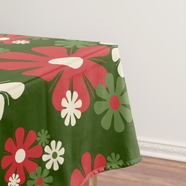 Retro Christmas Flowers 60s 70s Floral Pattern Tablecloth (In Situ)