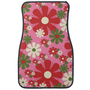 Retro Christmas Flowers 60s 70s Pink Floral Car Floor Mat