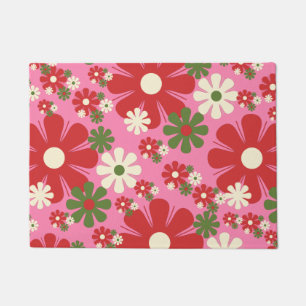 Retro Christmas Flowers 60s 70s Pink Floral Doormat