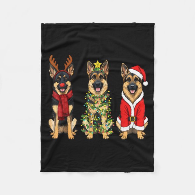 Retro Christmas German Shepherd Santa Reindeer Gsd Fleece Blanket (Front)